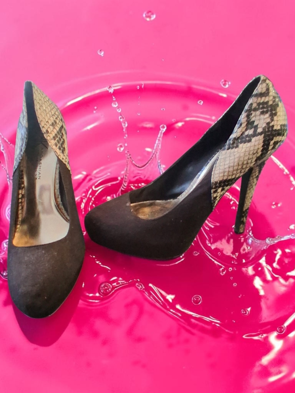 Kim Kardasion Black Stiletto Pumps with Snake-Print Accent Womens Shoe Size 9
